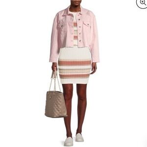 No Boundaries Plus Size Ivory Striped Knit Skirt Set